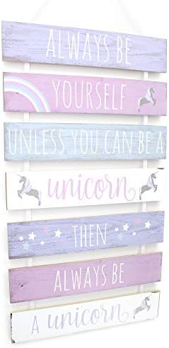 Carousel Home and Gifts 7 Tier Hanging Wooden Unicorn Plaque Sign ~ Always Be Yourself, Unless You Can Be A Unicorn, Then Always Be A Unicorn - Unicorn Hanging Wall Plaque