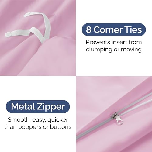 Image of Duvet Cover Full Size Set - Extra Soft Full Duvet Cover 80 inch x 90 inch with 2 Pillow Shams for Women, Men, Kids & Teens - Hotel Luxury, Easy-Care w / Zipper Closures & Ties - Comfy & Breathable (Light Pink)
