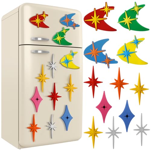 Hoolerry 12 Pcs Midcentury Modern Fridge Magnets 2.76 Inch Vintage Starburst Refrigerator Magnets Retro Atomic Star Refrigerator Kitchen Decor for 1960s 50s Home Office MCM Decoration