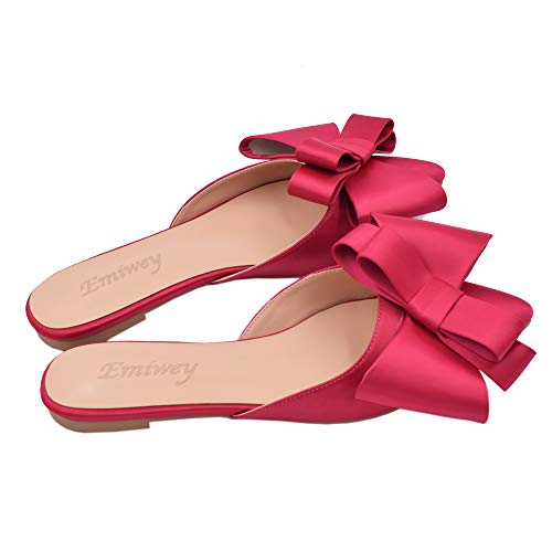 Emiwey Pointed Toe Bow-Knot Flat Backless Slip On Slide Mules For Women Rose 8 M Us #TOP3