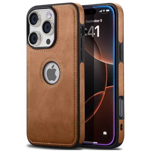 Image of KARWAN️ Genuine Leather Finish iPhone 16 Pro Max Back Cover Case |Shockproof Design |Raised Edges for Camera & Screen Protection |Super Soft - Touch |Leather Case for iPhone 16 Pro Max - Brown