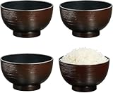 JapanBargain Japanese Soup Bowls, 4-Pack – Traditional Black Rice & Miso Bowls, Microwave & Dishwasher Safe, Made in Japan