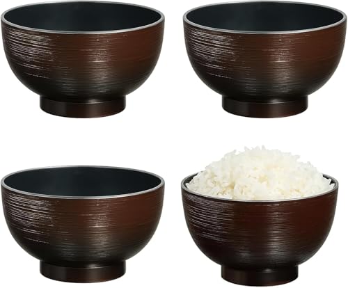 JapanBargain Japanese Soup Bowls, 4-Pack – Traditional Black Rice & Miso Bowls, Microwave & Dishwasher Safe, Made in Japan