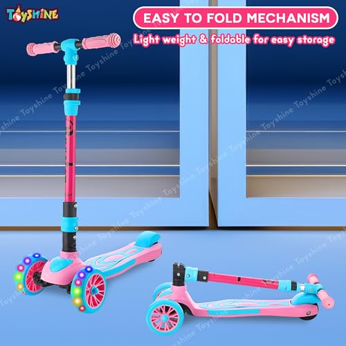 Image of Toyshine 3 Wheel Rooster LED Wheels Runner Scooter with Anti Slip ABS Base Aluminium Structure Height Adjustable Handlebar Max Load 45kg for Kids Boys Girls - Pink