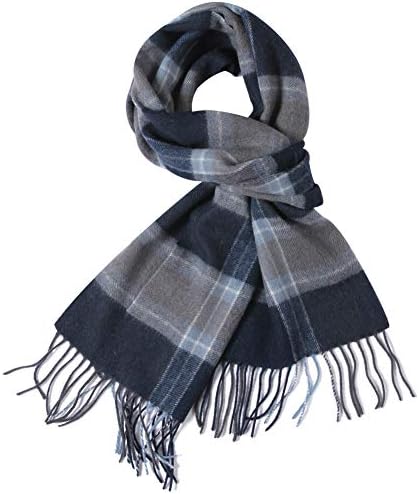 WAMSOFT 100% Wool Plaid Scarves, Unisex Super Soft Cold Weather Scarf, Blue Tartan Scarf Headwrap, Classic Cashmere Feel Wool Winter Scarf, Collecion Scarf Gift for Men, Royal Blue