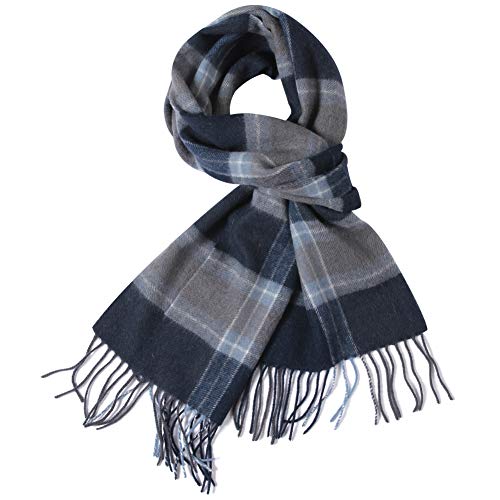 Wamsoft 100% Wool Plaid Scarves, Unisex Super Soft Cold Weather Scarf, Blue Tartan Scarf Headwrap, Classic Cashmere Feel Wool Winter Scarf, Collecion Scarf Gift For Men, Royal Blue #TOP25