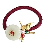 SOLUSTRE Vintage Chinese Natural Jade Gemstone Hair Tie Retro Chinese Hair Accessories Jade Hair Loop Headdress Flower Hair Elastic Rope Pearl Ponytail Holder for Chinese Traditional Dress Women