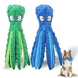 Dog Squeaky Toys Octopus - No Stuffing Crinkle Plush Dog Toys for Puppy Teething, Durable Interactive Chew Toys for Small, Medium and Large Dogs Training and Reduce Boredom, 2 Pack (Blue+Green)