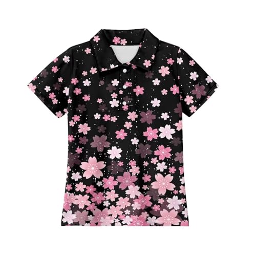 Image of Girls Short Sleeve Golf Shirt 3 Button Up Lapel Collar Tennis Shirts Quick Dry Uniform Athletic Tank Tops for 5-14Y