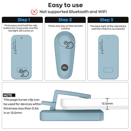 Image of RF Remote Control Page Turner for Kindle Paperwhite Scribe Accessories, Page Turner Clicker for iPad Tablets Reading Novels Taking, Phone Camera Video Record Triggers Remote, Light Blue