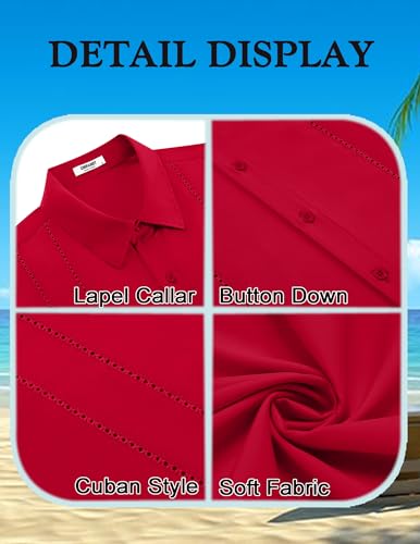 Image of COOFANDY Mens Cuban Guayabera Shirt Short Sleeve Button Down Shirts Summer Beach Vacation Shirts