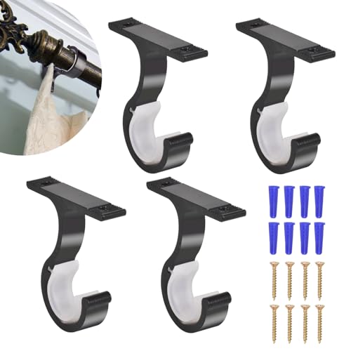 4 Pieces Ceiling Curtain Rod Hooks Heavy Duty Ceiling Curtain Rod Bracket Rod Support Hanger for 0.9 to 1.1 Inch Rod