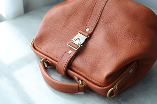 Image of Handmade Leather Doctor Bag for Women, Vintage Frame Satchel, Large Capacity Work Handbag, Soft Genuine Leather Shoulder Tote