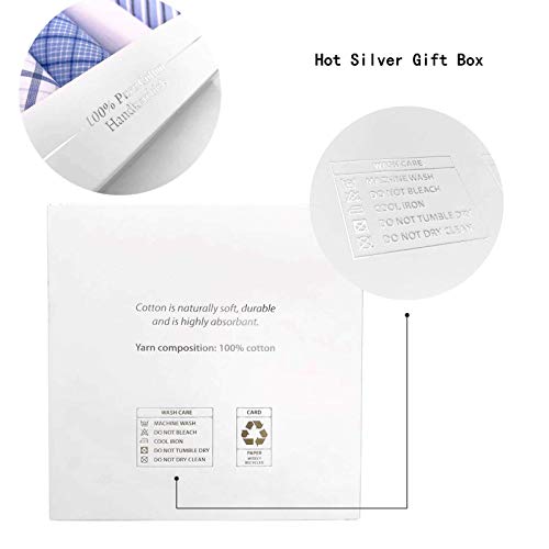 Image of 5 Pack Handkerchief Mens Cotton Luxury Hot Silver Gift Box Set, Vintage 40x40cm Fancy Design Pocket Square Hankie Gift Pack