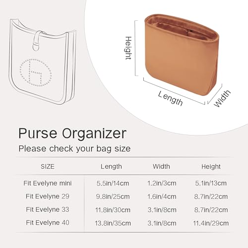 Image of Fits for Evelyne Bag Insert Organizer For Hermes(Mini,Gold) | Premium Silk Material,Smooth Touch,Lightweight,zipper,protect from scratches & stains,multiple pockets,keychain,waterproof