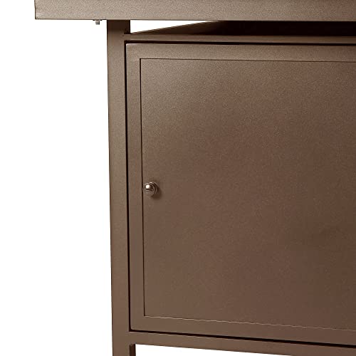 Image of Oakland Living Square 32 in. x 32 in. Aluminum Propane Fire Pit Table with Glass Beads, Two Covers, Lid, 37,000 BTUs in Brown Finish