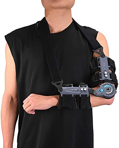 Komzer Hinged Elbow Brace,Adjustable Post OP ROM Elbow Brace with Sling Stabilizer Splint Arm Injury Recovery Support After Surgery (Left)
