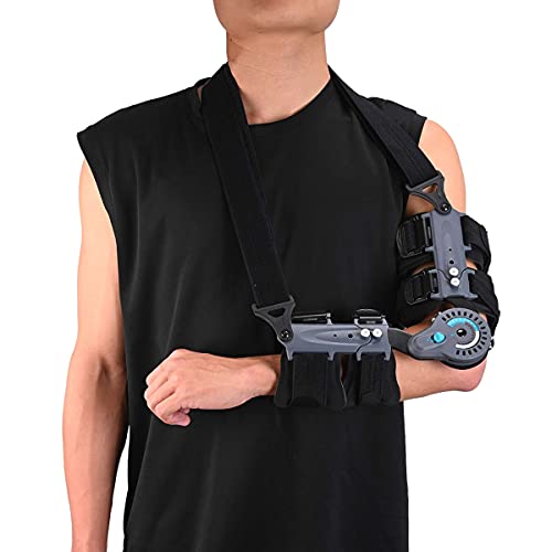 Komzer Hinged Elbow Brace,Adjustable Post OP ROM Elbow Brace with Sling Stabilizer Splint Arm Injury Recovery Support After Surgery (Left)