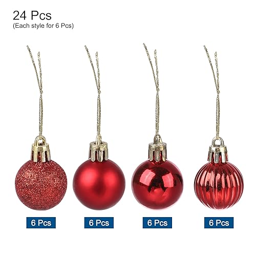 uxcell 24Pcs Red 1.18" Christmas Balls Ornaments Shatterproof Ornaments Hanging Baubles for Xmas Trees Wedding, Party Decorations - Image 3