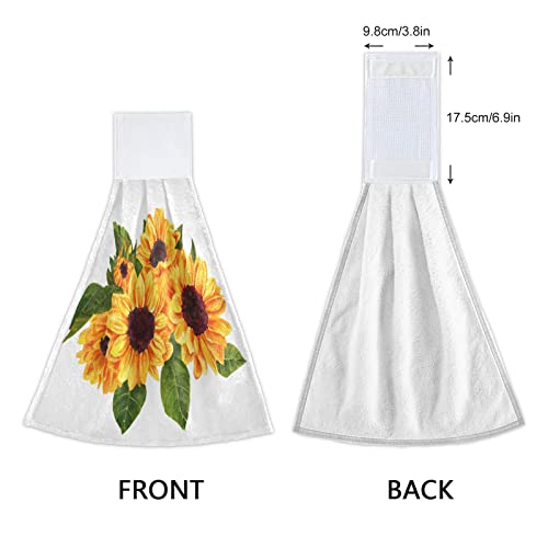 Boccsty Golden Yellow Sunflowers Hanging Kitchen Towels 2 Pieces Green Leaves Hand Painted Dish Cloth Tie Towels Hand Towel Tea Bar Towels For Bathroom Farmhous Housewarming Tabletop Home Decor #TOP3