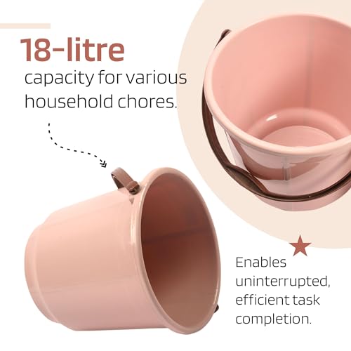 Image of Kuber Industries 3 Pcs 18 Liter Plastic Bucket for Bathroom | Balti for Bathroom | Plastic Bucket for Daily Use | Water Storage Bucket | Green-Peach & Mink Grey
