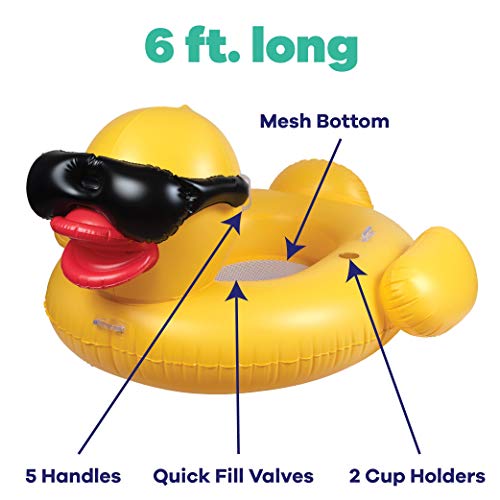 GAME 51901-BB Giant Mesh Bottom Derby Duck Inflatable Pool Float, Quick-Fill Valves, Built-in Cup Holders, Yellow - Thumbnail 2