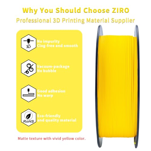 Image of ZIRO Matte PLA Filament 1kg, No-Shine High Toughness Material, Yellow | Fit for Most FDM 3D Printer, 1.75mm 1KG Spool, Dimensional Accuracy + /-0.03mm, Colorful PLA FilamenT
