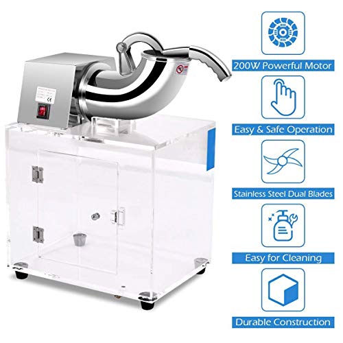 ReunionG Ice Crusher, Commercial Ice Shaver with Acrylic Box, Stainless Steel Electric Snow Cone Machine with Dual Blades and Safety Switch for Family, School, Kids Camp, Restaurants, Bars, 440lbs/H - Thumbnail 3