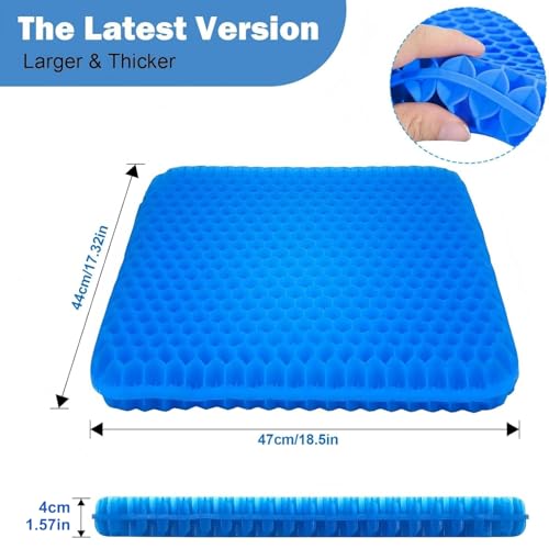 Image of Large Gel Cushion, Double Layer Thickened Orthopedic Seat Cushion with Non-Slip Fabric Cover, Breathable Chair Cushion, Suitable for Office Chairs, Wheelchairs and Car Seats (Azure Blue, 47*44*3.5)