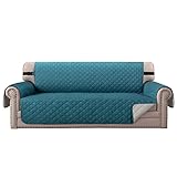 H.VERSAILTEX Reversible Quilted Sofa Cover Water Resistant Sofa Slipcover Washable Couch Cover with Non Slip Elastic Strap Furniture Protector for Kids, Dogs, Pets(Oversized Sofa, Dark Teal/Beige)