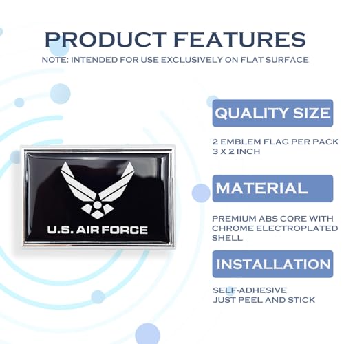 Image of Black Air Force Wings Flag Sticker Emblem Decal Army Military Car Chrome Flags, 2 Pack, 3 x 2 inches