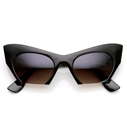 Women's Fashion Semi-Rimless Bottom Cut Cat Eye Sunglasses (Black)