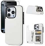 JOYAKI Wallet Case Compatible with iPhone 16 Pro Max 6.9”, Slim Protective case with Card Holder, PU Leather Kickstand Card Slots Case with Double Magnetic Clasp-White
