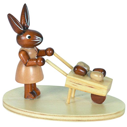 OBC-Kunsthandwerk Osterhasen Häsin mit Schubkarre, H: 6 cm aus Holz im Erzgebirge Stil, Osterdeko, Osterfigur Cover