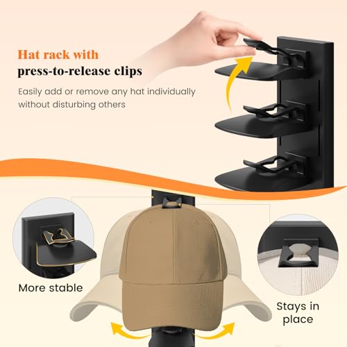 YOUDENOVA Hat Organizer for Baseball Caps, 2 Pack Hat Rack for Wall, Black - image 3