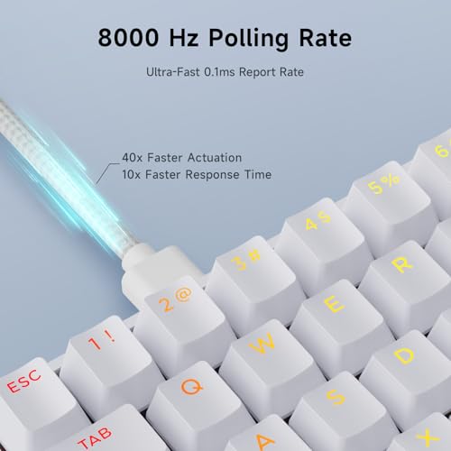 Image of MCHOSE Ace 60 PRO Gaming Keyboard 60 Percent, Hall Effect Keyboard Wired, Magnetic Switch Keyboards Rapid Trigger, 8K Polling Rate, Adjustable Actuation Point, RGB Lighting, HotSwap, White