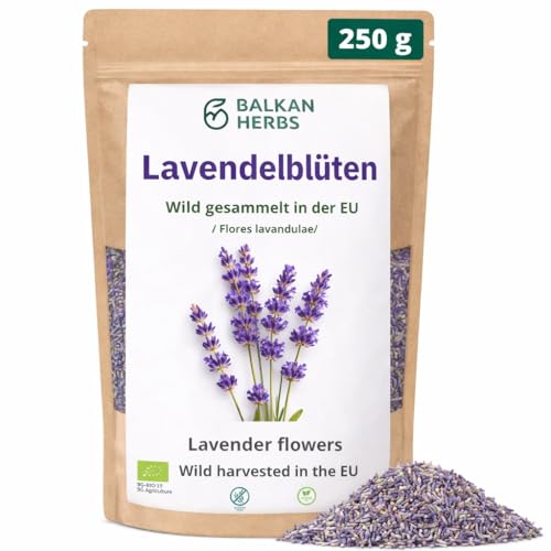 250 g. Lavendelblüten BIO getrocknet Bio-Lavendel-Tee getrockneter Lavendel 100% natürlich - Lebensmittelqualität aus kontrolliert biologischen Anbau von Balkan Herbs