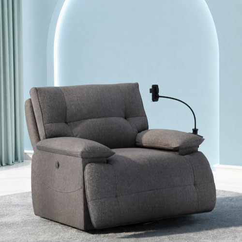 Image of The Sleep Company Luxe Grande Recliner Sofa | Non-Revolving| Patented SmartGRID Technology | 1 Seater | Premium Upholstery | Built-in Mobile Holder | Wireless Charging | Free Installation | Grey