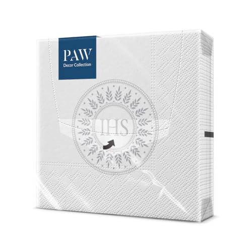PAW - Servietten 3-lagig (33 x 33 cm) | 20 Stück | Perfekt für Kommunion, Konfirmation, Taufe | Ideal für Jungen & Mädchen | Tischdeko Elegante Papierservietten - IHS-Silber | Blessed Time silver