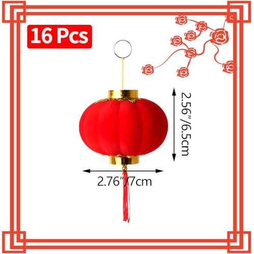 Lanternes rouges miniatures 16 pièces décoration suspendue porte-bonheur de 6,8 x 7 cm - 3