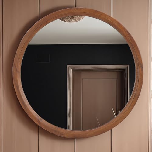 MAGFLERUM 28 Inch Round Wood Circle Mirror - Boho Style