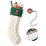 Christmas Stockings Personalized Custom Initials 18 Inches Knitted Christmas Stockings with Letter Fireplace Hanging Monogram Xmas Stockings for Kids,Family Holiday Party Decoration（White and Green A）