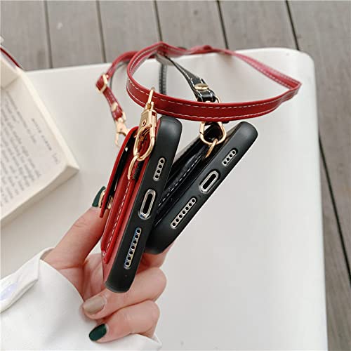 Coque iPhone avec porte-carte et cordon en silicone rouge antichoc