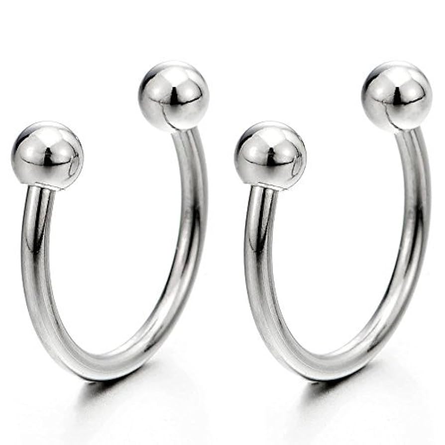 Amazon.com: Stainless Steel Bead Half Hoop Hinged Earrings