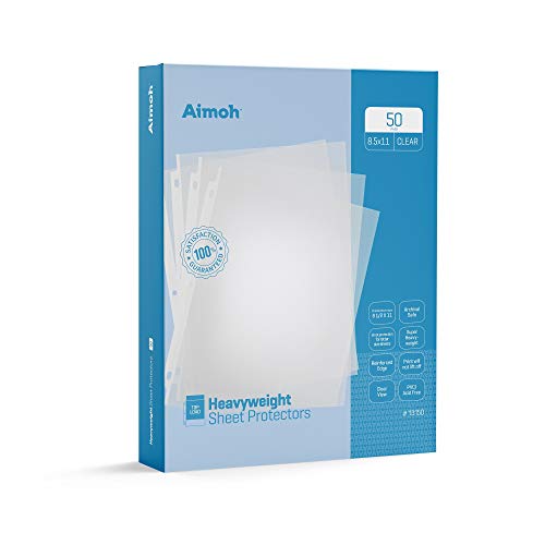 Aimoh Heavyweight Clear Presentation Sheet Protectors 50-Count – Page Size – Fits 8.5 X 11 Paper – Reinforced Edge – 3 Hole Design – 9.25 X 11.25 – Top Load (13150) #TOP19