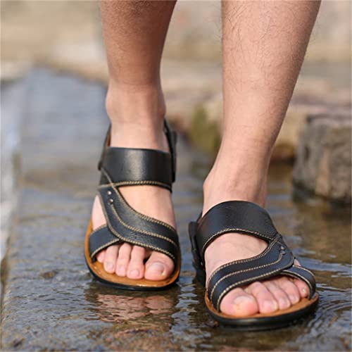 Men's Sandals Men's Leather Beach Shoes Casual Shoes Slippers Stripe Sandals Rubber Mens Shoes(40)4