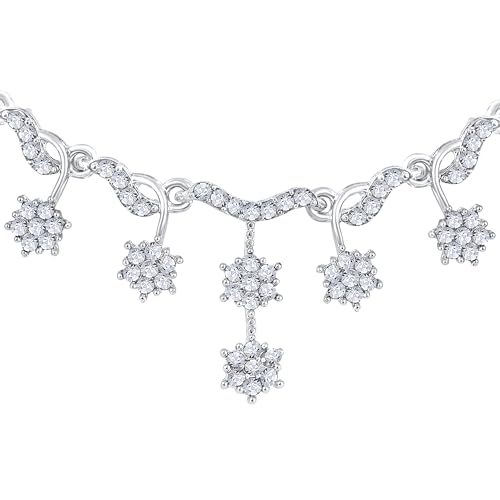 Image of Atasi International American Diamond Style Silver Plated Necklace with Earrings Jewellery Set for Women - Perfect for Party, Wedding, and Engagement