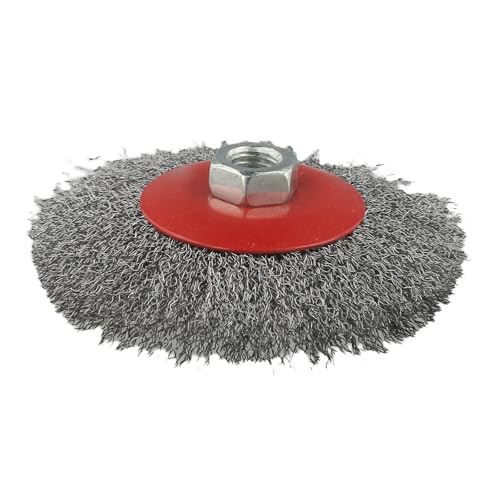 MoSundi Rueda biselada giratoria de 115 mm para rosca M14, alambre de metal prensado de 0,3 mm, accesorio de amoladora angular para eliminación de óxido y pintura