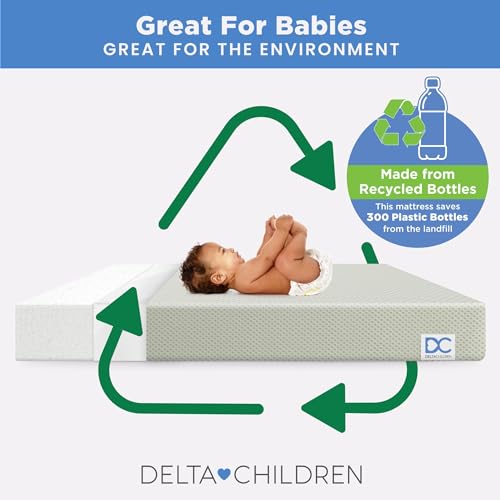 Image of Delta Children Twinkle Stars Breathable Baby Bed Crib Mattress and Toddler Mattress, Green Fitted Crib Sheets for Girls and Boys (Pack of 2), Pink Floral (Bundle)