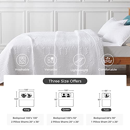 VEEYOO Bedspread Quilt Set Queen Size - Soft Microfiber Lightweight Coverlet Quilt Set for All Season, Quilt Set 2 Piece (1 Quilt, 1 Pillow Sham), Classicsl White - Thumbnail 6